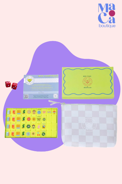 Mod Chartreuse Mahjong Tiles + Tile Pouch + Dice